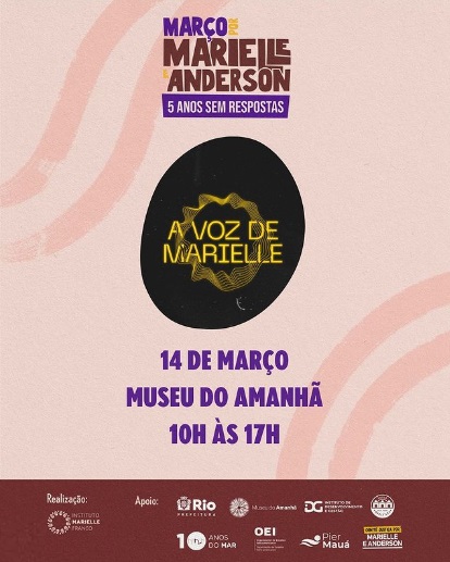 Festival Justiça por Marielle - 14 de março- atividades - exposição a voz de marielle