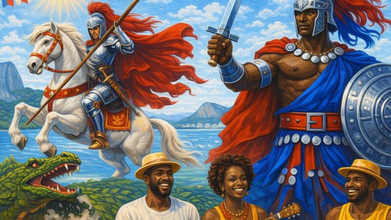 Rio de São Jorge/Ogum com religiosidade, gastronomia e samba